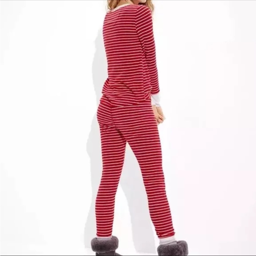 NEW American Eagle thermal pajamas L set top shirt legging pants long sleeve red - Picture 3 of 4